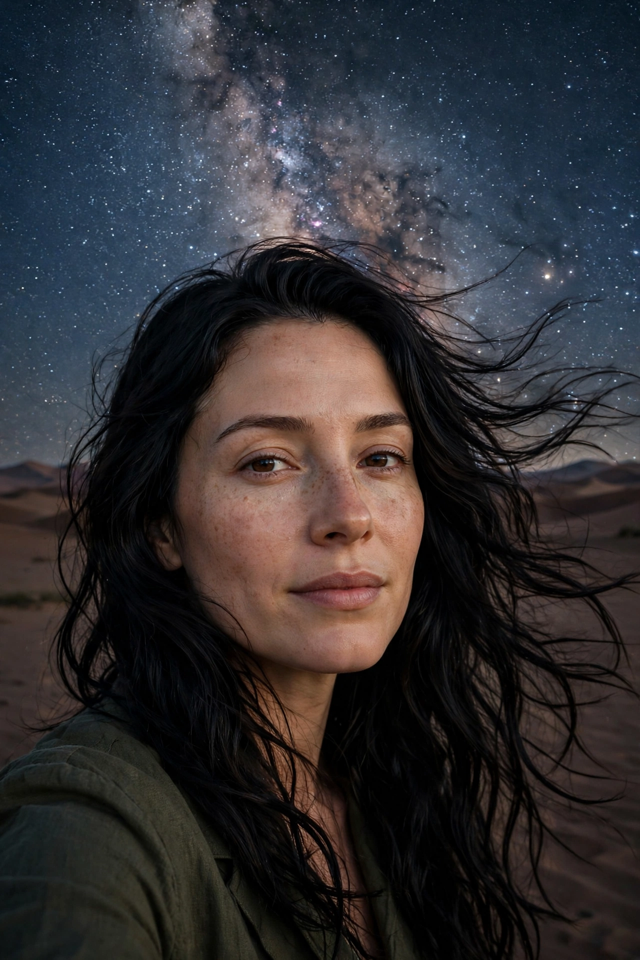 Erica under the Milky Way in the desert