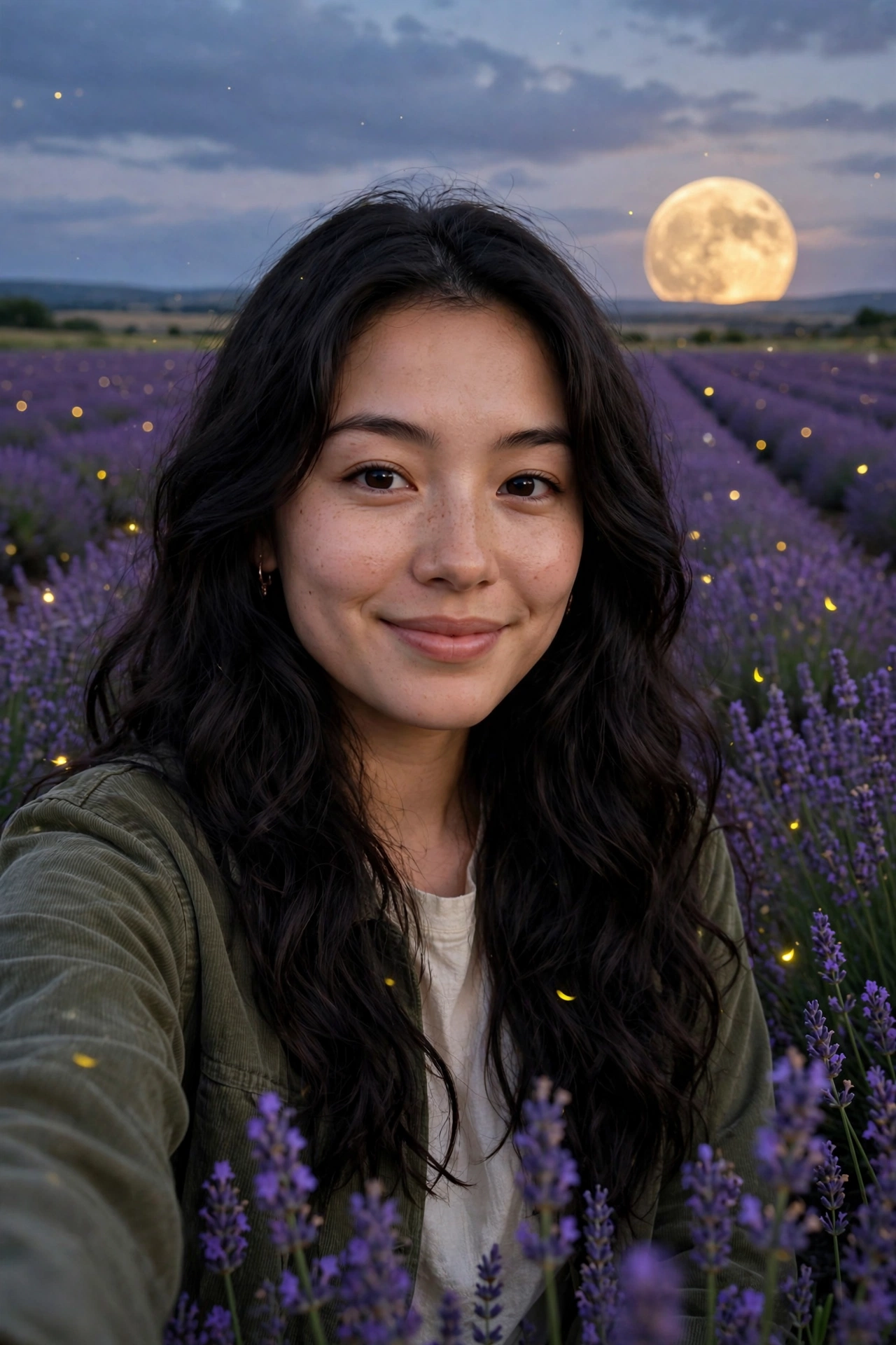 Erica in a lavender field at dusk